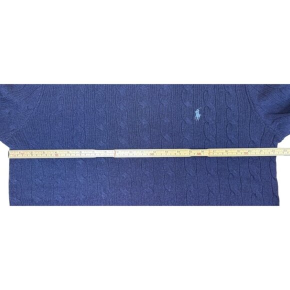 Polo Ralph Lauren Cable Knit Sweater Wool Cashmere Mens L Navy Blue Crew Neck - Picture 9 of 10